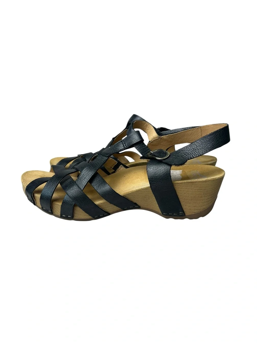 Dansko Tinley Black Leather Wedge Strappy Fisherman Sandals Size 41 (10.5-11)